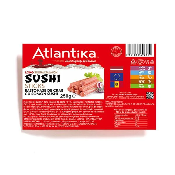 Bastoanașe surimi pentru sushi cu gust de somon  "Atlantika" 18cm 2